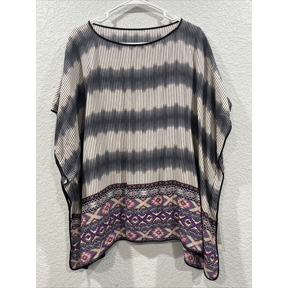 Life is Beautiful Womens Gray Striped‎ Geometric Poncho Top Boho Festival Beach